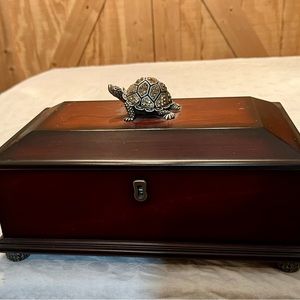 Wooden jewelry box with crystal turtle